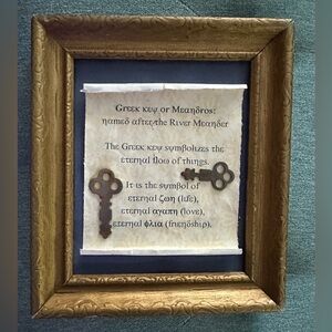 Repurposed OLD FRAME Greek Key Symbol Art - AUTHENTIC ANTIQUE KEYS